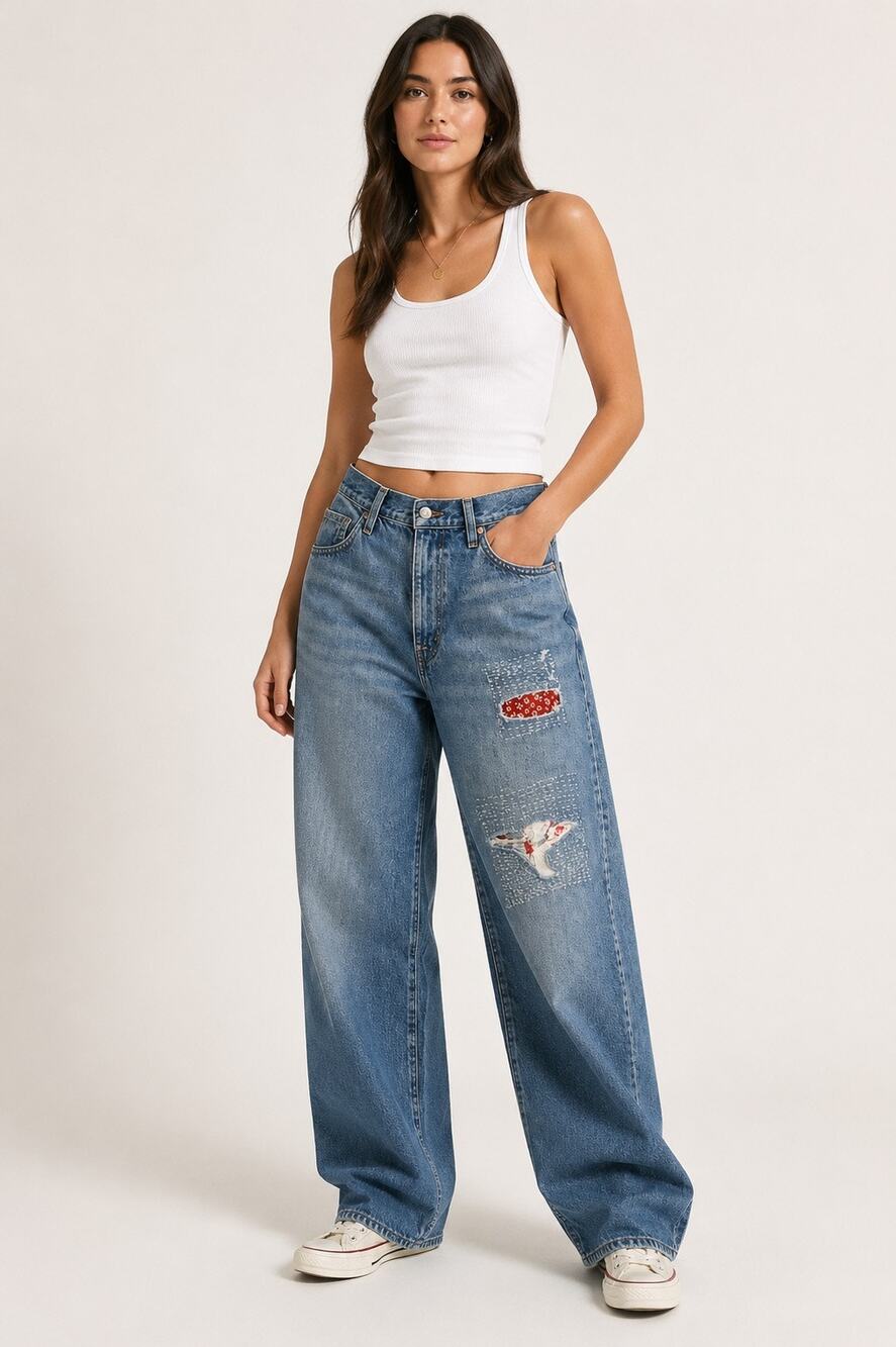 Levi's Baggy Dad Jeans Patchwork Reworked Size 27, Boho, Grunge